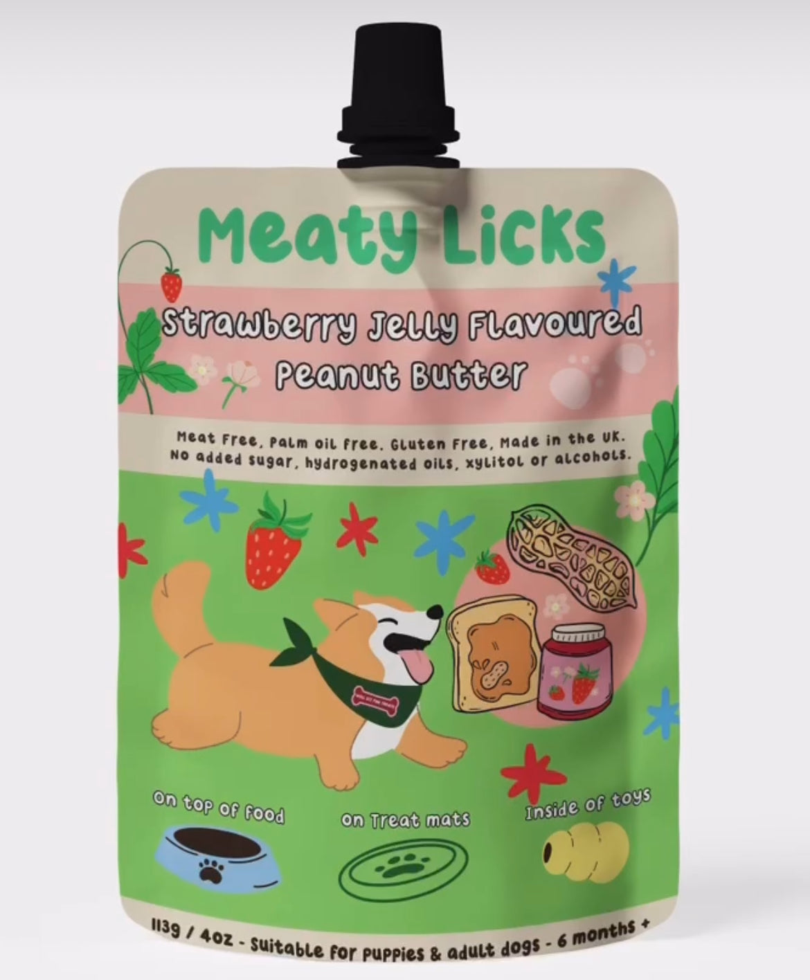 Strawberry Jam Peanut Butter Pouch for dogs 113g 4oz 